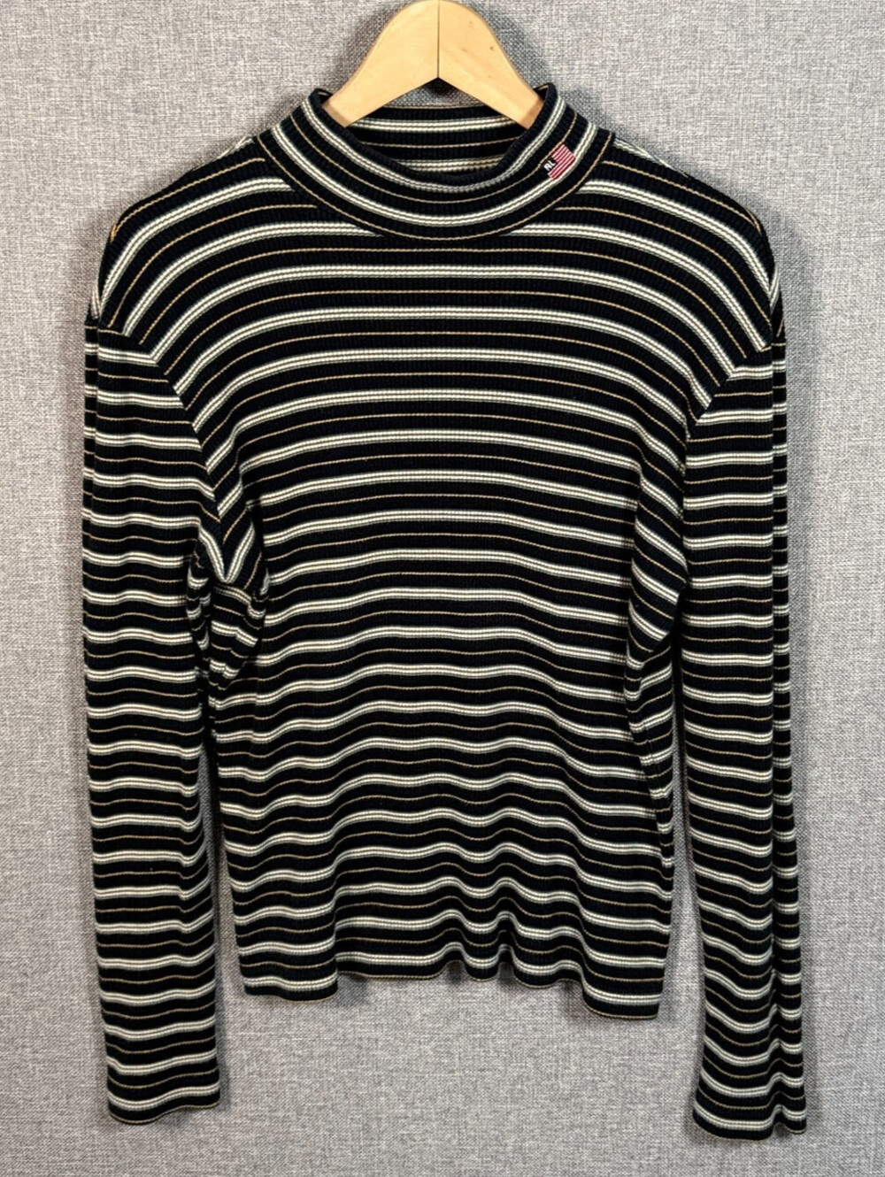 Vintage Y2K Polo Jeans Co Ralph Lauren Size L Striped Mock Neck Navy White Top